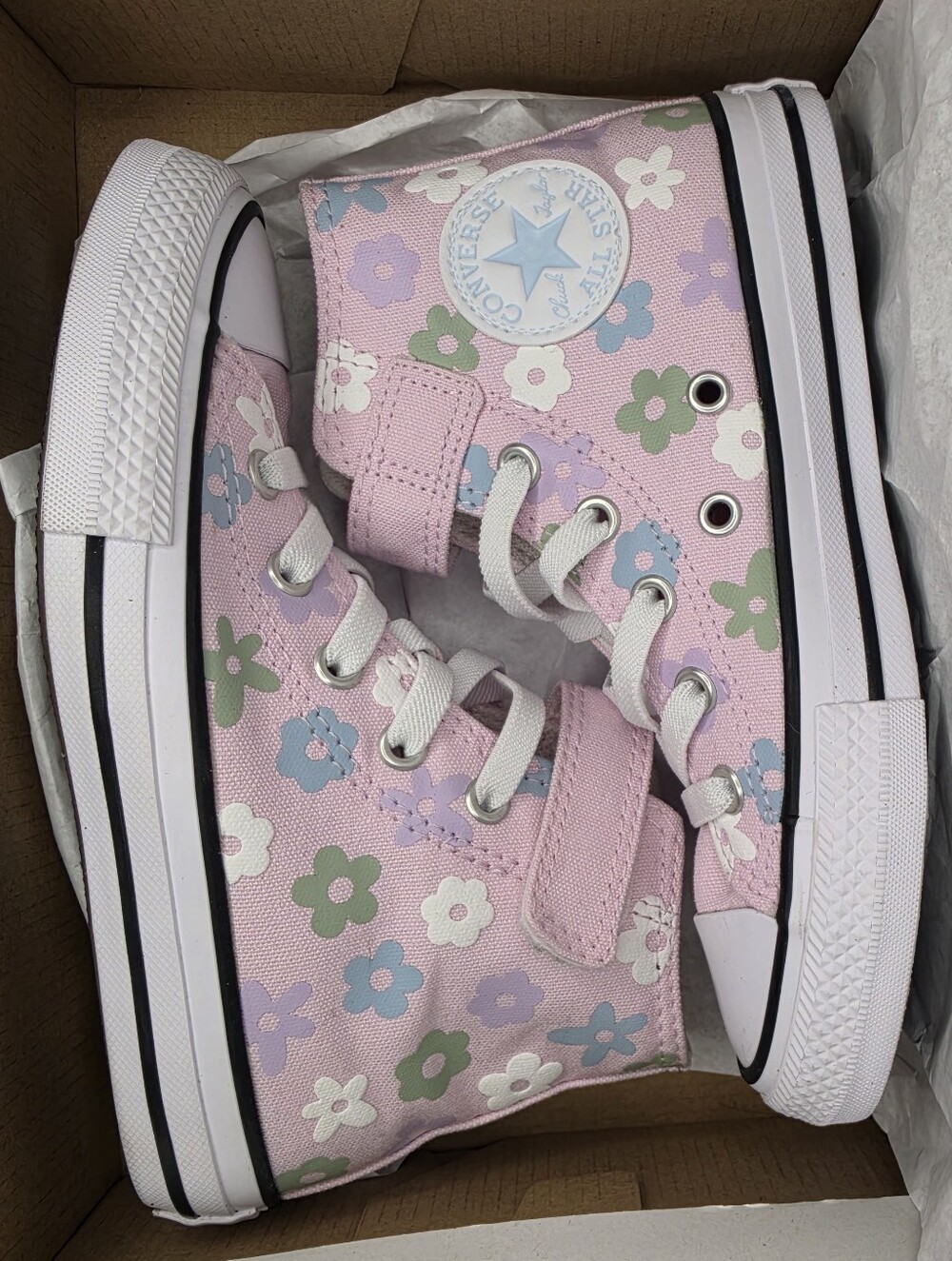 Converse Kids Pink Floral High-Top Sneakers with Pastel Flowers